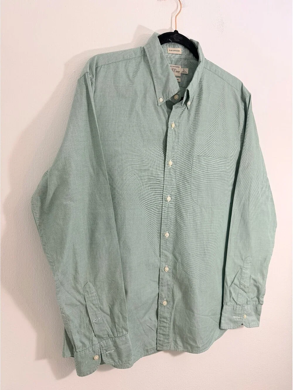 J.Crew Men’s L Secret Wash Slim Untucked Sage Green Cotton Shirt
